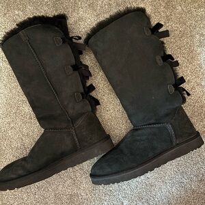 UGG Bailey Bow II Suede Sheepskin Tall Water-Resistant Boots